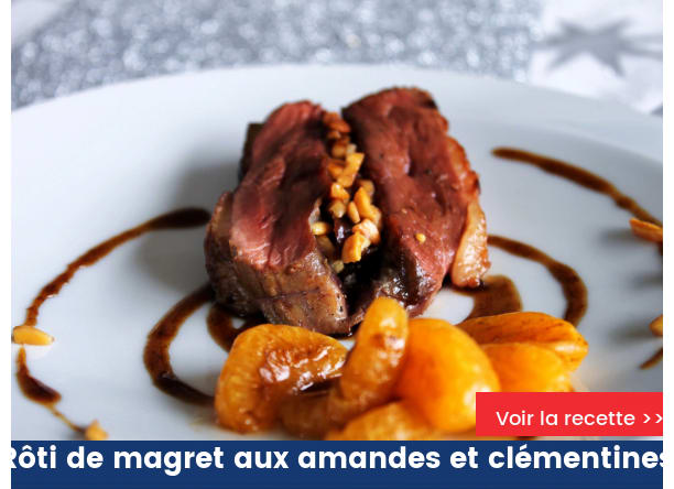 Roti de magret de canard aux amandes et aux clémentines
